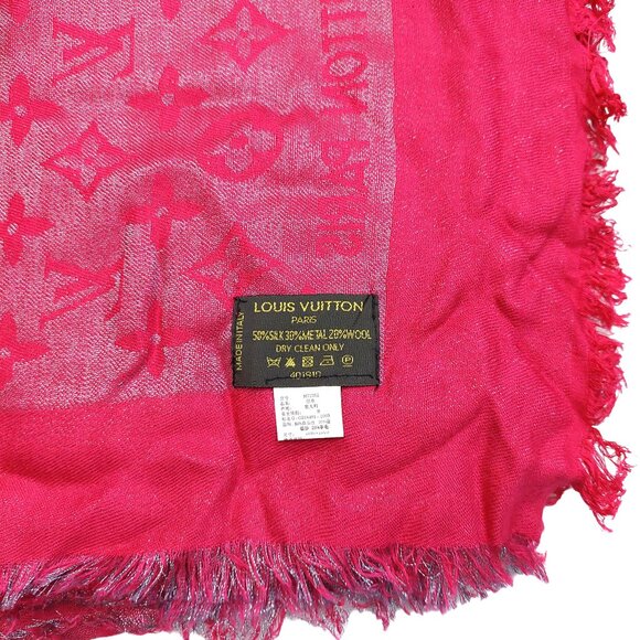 LOUIS VUITTON LV Vintage Iridescent Pink Fuchsia Silk Wool Scarf Shawl Wrap - Picture 5 of 7